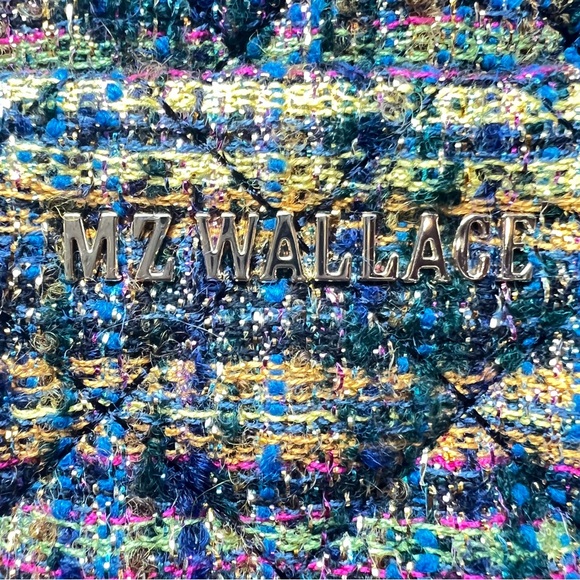 MZ WALLACE MINI METRO TOTE DELUXE Gold Multi Tweed with Metallic Blue Trim NWT - Picture 7 of 9